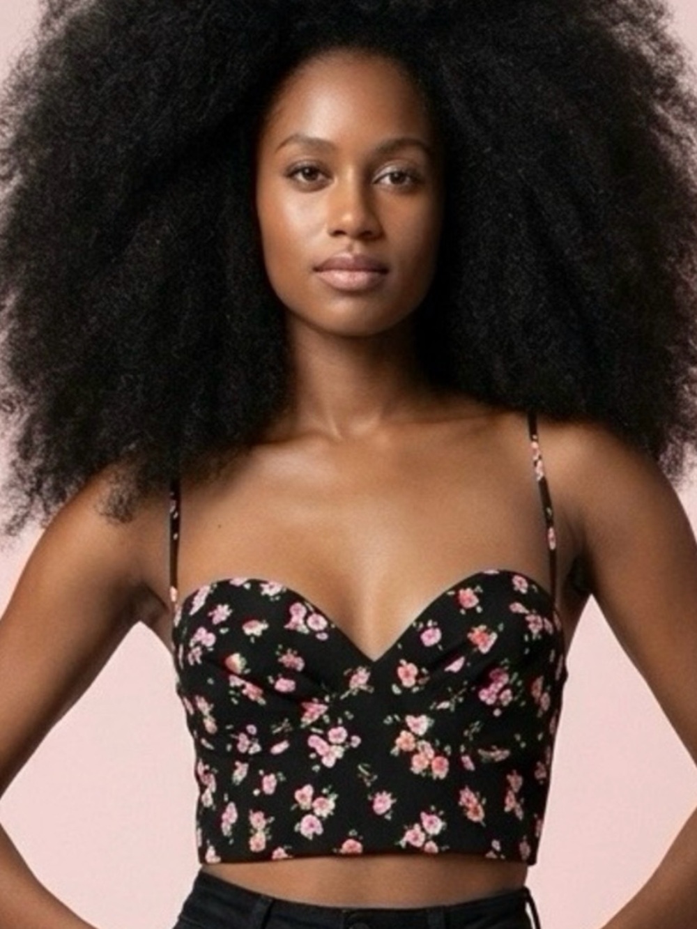 ZARA Pink Rose Print Bustier Corset Crop Top